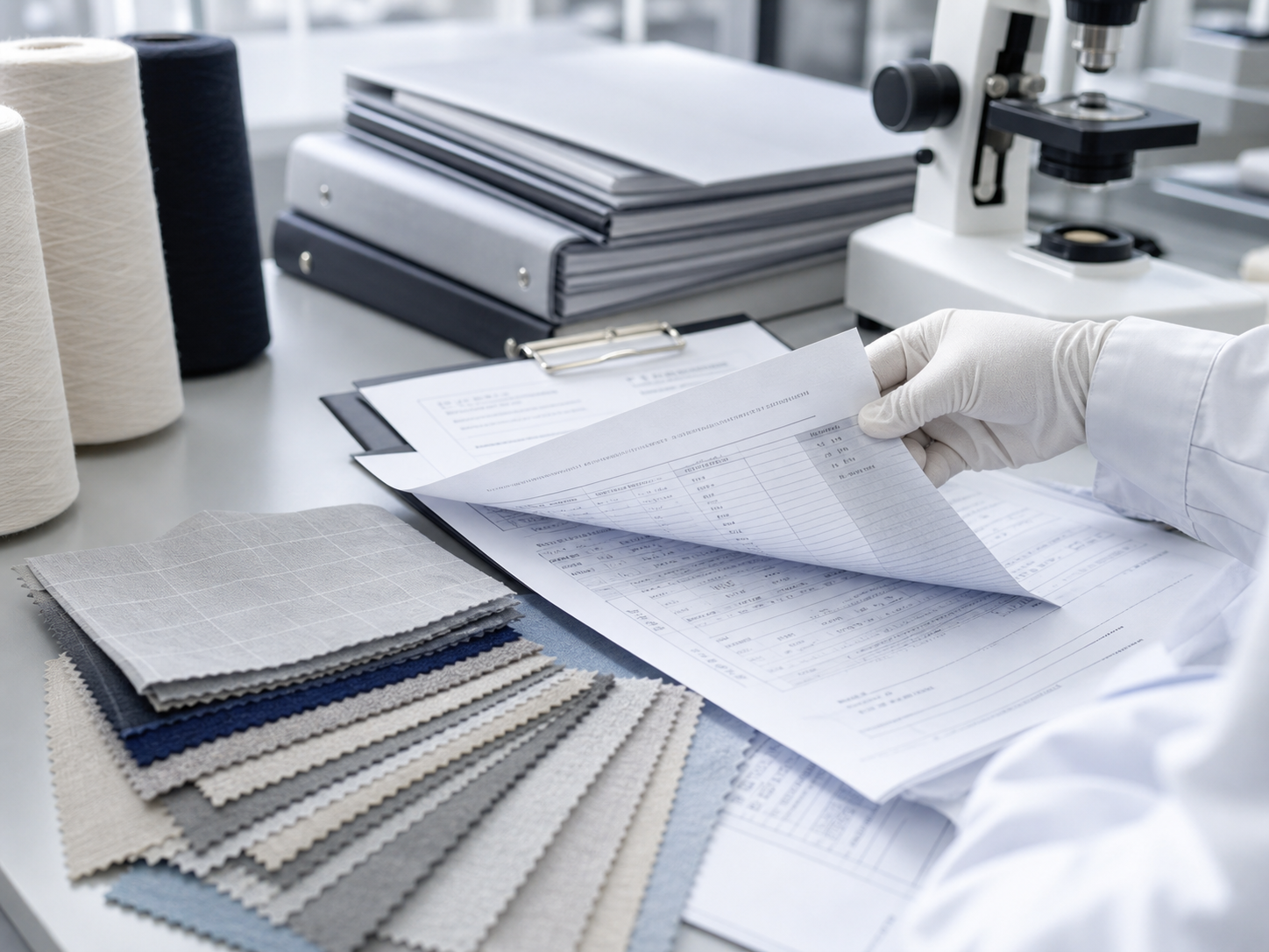 Textile certification documents and laboratory testing